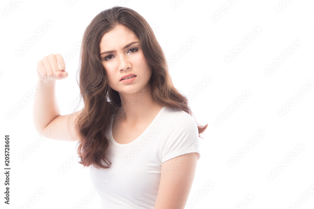 half asian woman Angry on white background half asian woman Angry on white background