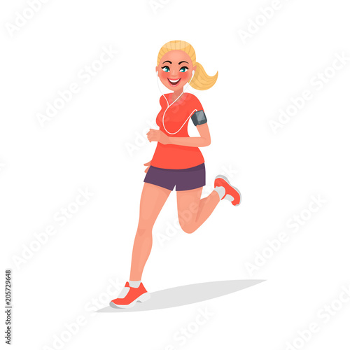 Running woman. Girl is engaged in fitness. Morning jogging
