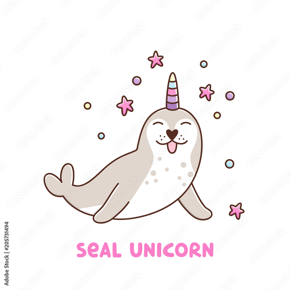 Seal with bright horn unicorn on white background. It can be used for  sticker, patch, phone case, poster, t-shirt, mug and other design. Stock  Vector | Adobe Stock