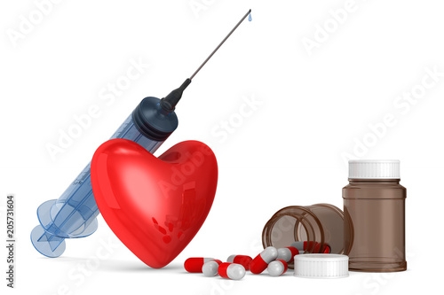 medical syringe and heart o...