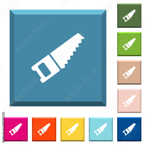 Hand saw white icons on edged square buttons