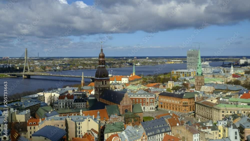 Top view of the old city of Riga and river Daugava timelapse Top view of the old city of Riga and river Daugava timelapse