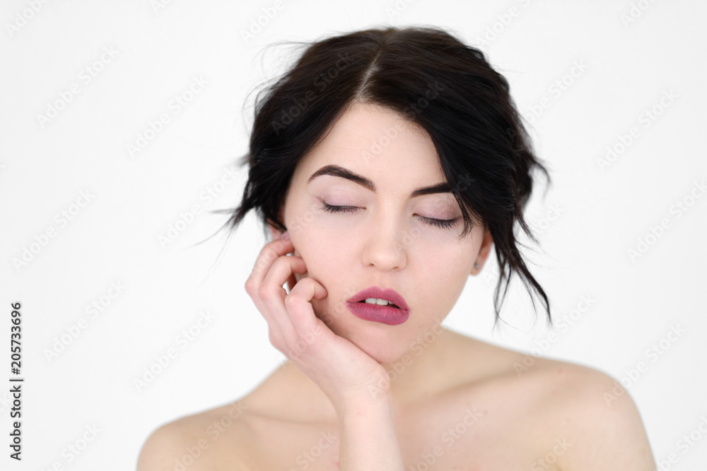 emotion face. sleepy tired drowsy woman. sleep deprivation and fatigue concept. young beautiful brunette girl portrait on white background. emotion face. sleepy tired drowsy woman. sleep deprivation and fatigue concept. young beautiful brunette girl portrait on white background.