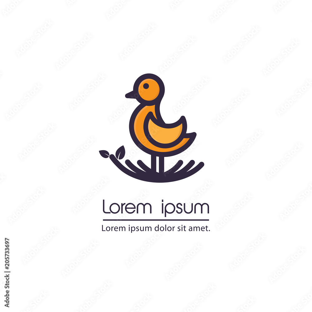 orange bird in the nest of sprigs logo template vector illustration orange bird in the nest of sprigs logo template vector illustration