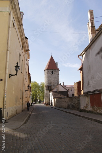 Rue pavés de la ville basse à Tallinn, Estonie