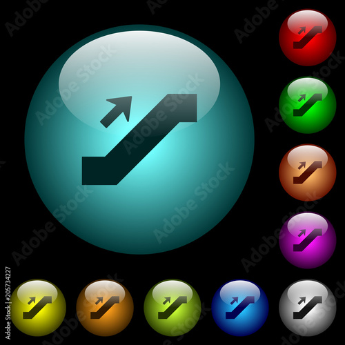 Escalator up sign icons in color illuminated glass buttons