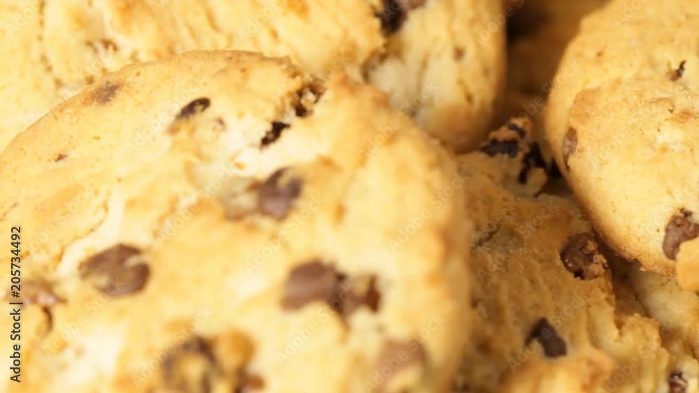 Close up of rotating chocolate chip Cookies. No sound. Close up of rotating chocolate chip Cookies. No sound.