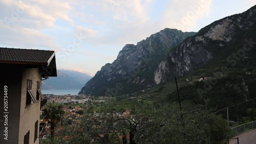 Italy, Riva del Garda Lago di Garda lake view from mountains house. 4K time laps