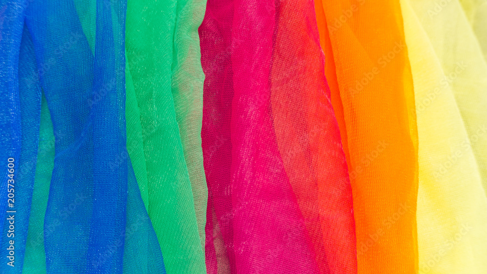 Close-up Color Scarves in vertical line.