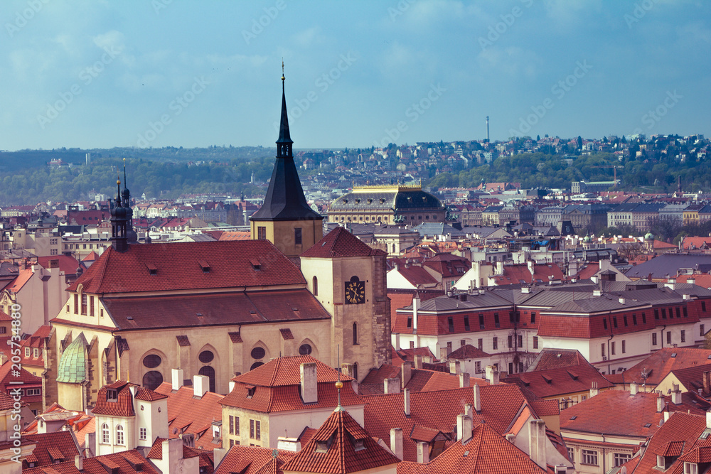 Panoramic view of Prague roofs and domes. Czech Republic. Europe.