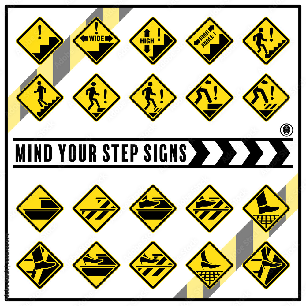 Set of safety caution signs and symbols for prevent slips, trips and