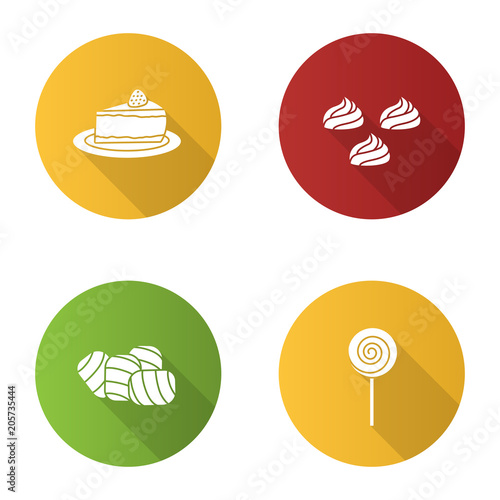 Condectionery flat design long shadow glyph icons set