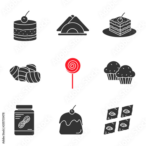 Confectionery glyph icons set