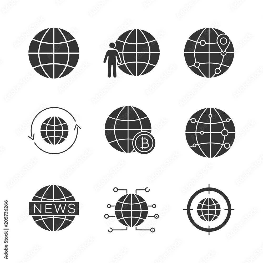 Worldwide glyph icons set Worldwide glyph icons set