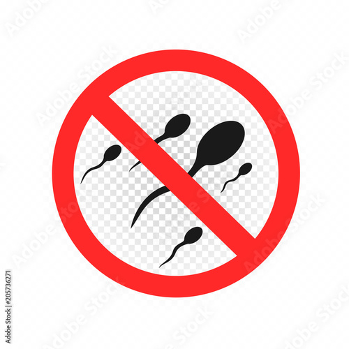 No sex sperm sign symbol icon on white transparent background. Forbidden orgasm ejaculate round red sticker