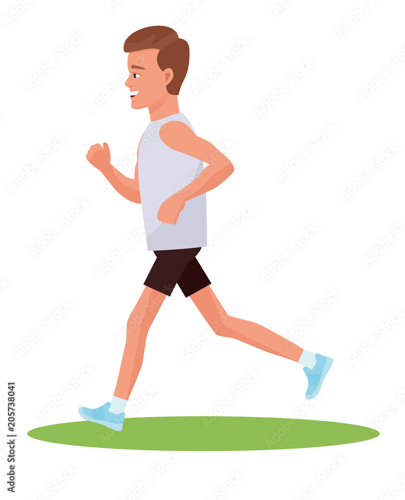 Attractive man is running in a park. Vector cartoon flat design illustration isolated on white background. Attractive man is running in a park. Vector cartoon flat design illustration isolated on white background.