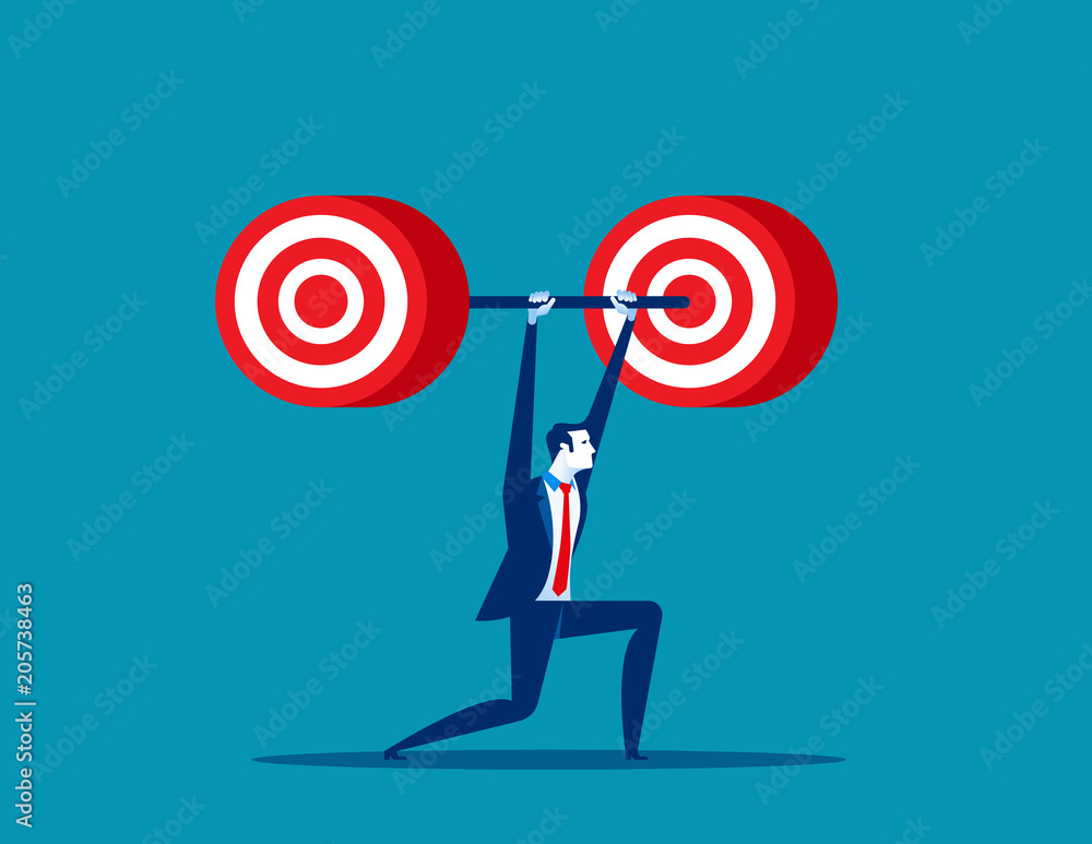 Business with weightlifting. Concept business vector illustration, Flat business style, Cartoon character, Target. Business with weightlifting. Concept business vector illustration, Flat business style, Cartoon character, Target.
