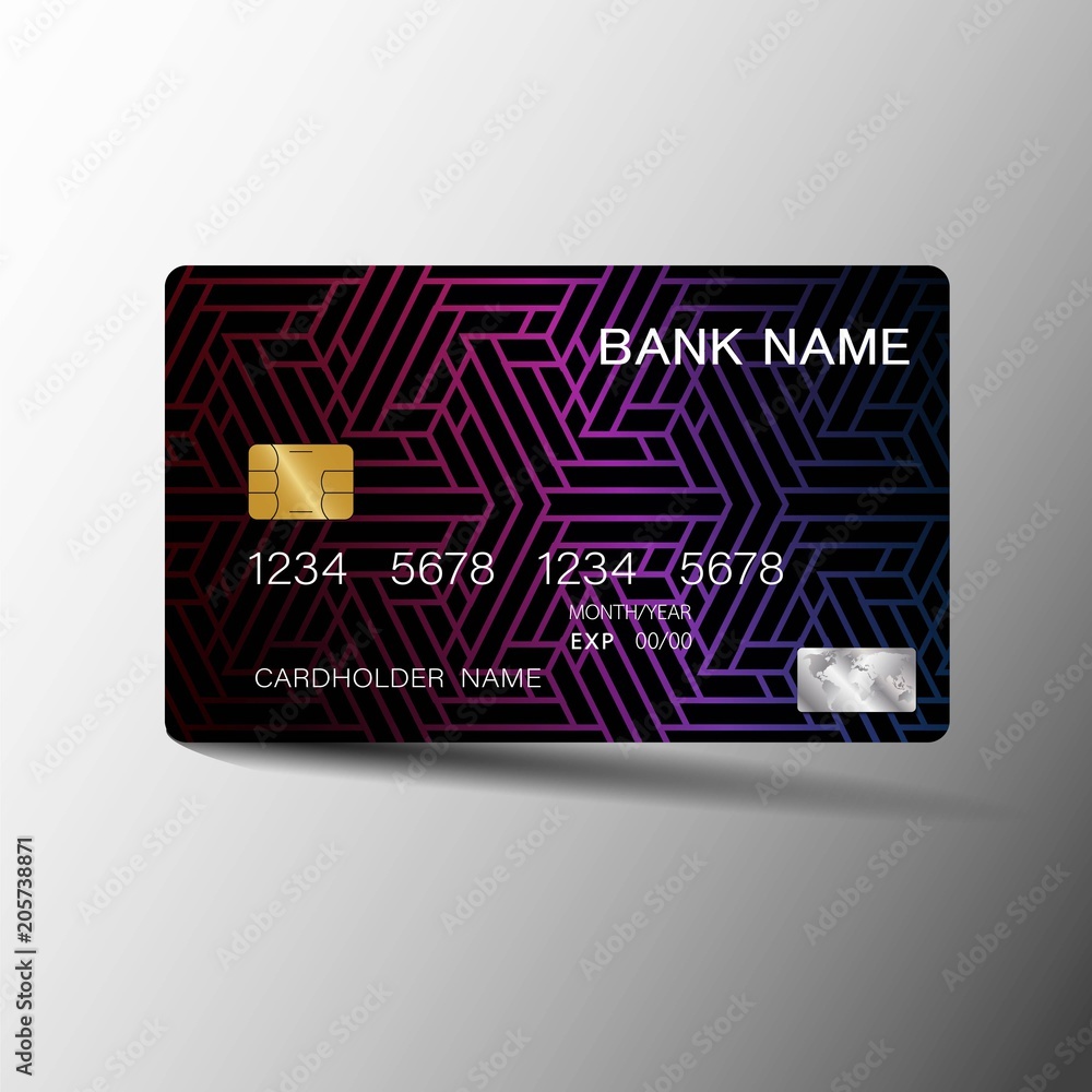 Luxury credit card . Purple and black color on the gray background. Luxury credit card . Purple and black color on the gray background.