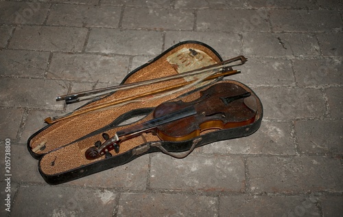 Old violin in the case