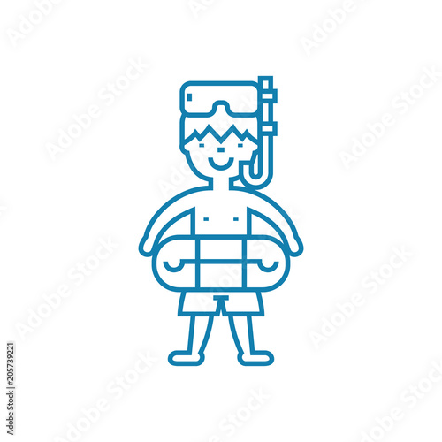 Bathing in the pond line icon, vector illustration. Bathing in the pond linear concept sign.
