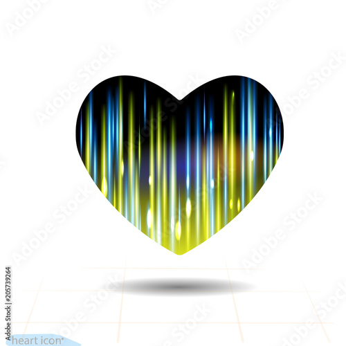 Heart vector black icon, flash energy ray. Glow light effect stars bursts with sparkles isolated on black background in heart. Valentine s day sign, emblem, Flat for graphic and web design, logo