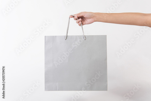 Blank paper bag for mockup template advertising and branding background. photo