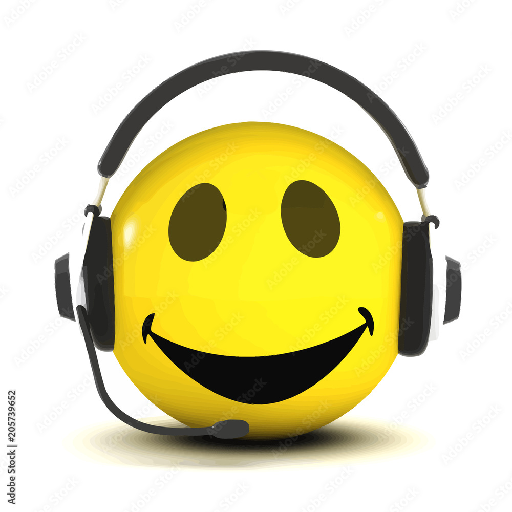 3d Funny cartoon smiley face wearing a heaphone and mic Stock Vector |  Adobe Stock