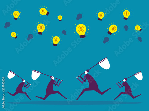 Business teamwork. Vector illustration business ideas concept, Brainstorm, Cartoon character, currency.