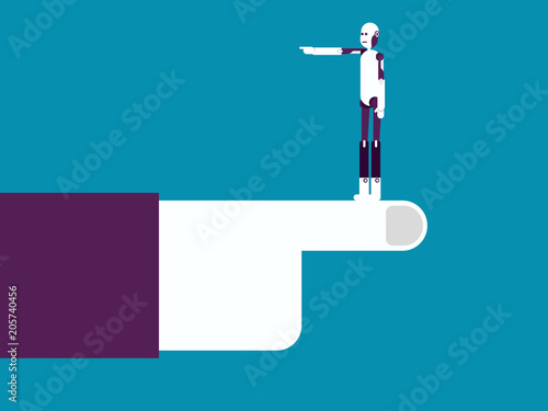 Human and robot different pointing for direction. Vector illustration business concept, choice, Achievement, cartoon.