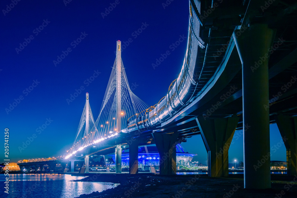 Fototapeta premium Saint Petersburg. District road. Panorama of the bridges of Peter. Architecture of Russia. Bridges of Petersburg. Summer evening in St. Petersburg. Russian cities.