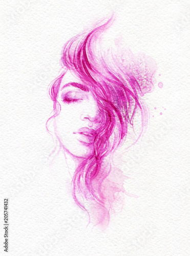 dreamer. beautiful woman. fashion illustration. watercolor painting