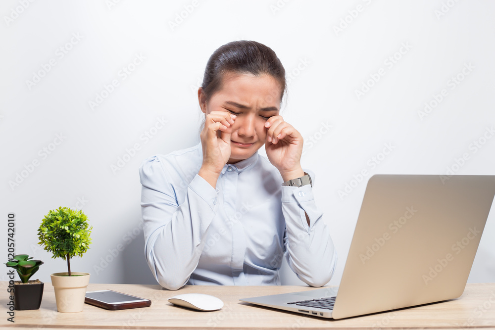 Woman so sad when she look at laptop Woman so sad when she look at laptop