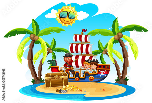 A Pirate with Kids on Island