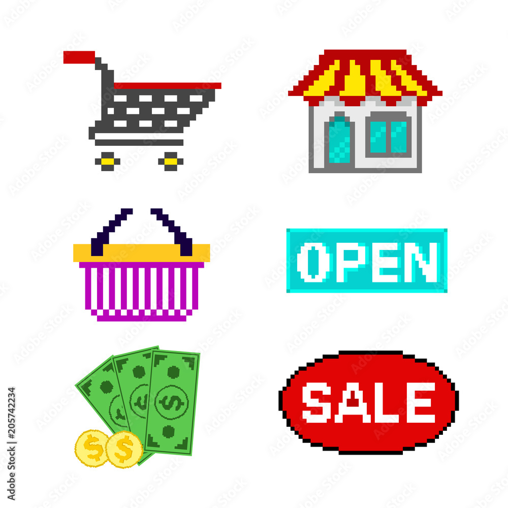 shopping icon. pixel art vector illustration. Stock Vector | Adobe Stock