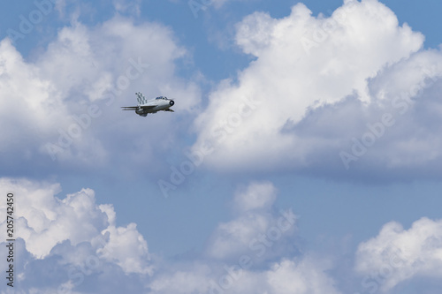 Military fighter jet in flyby photo