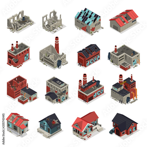 Abandoned Buildings Isometric Set