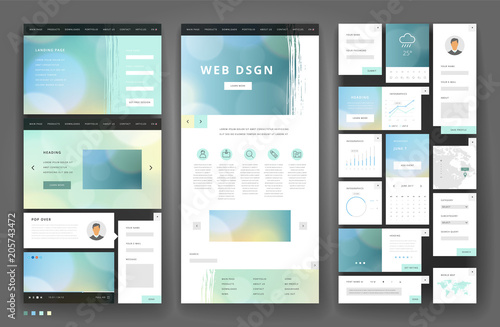 Website template design with interface elements