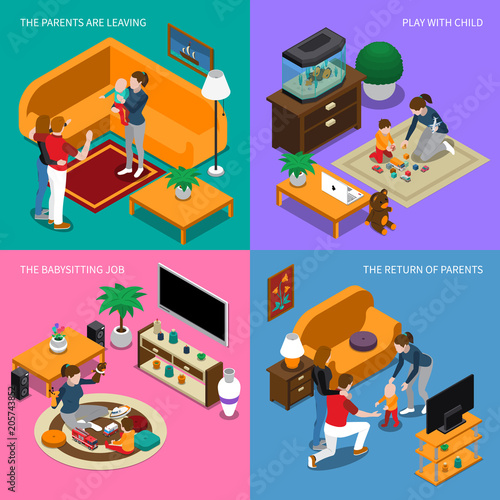 Baby Sitter Isometric Concept