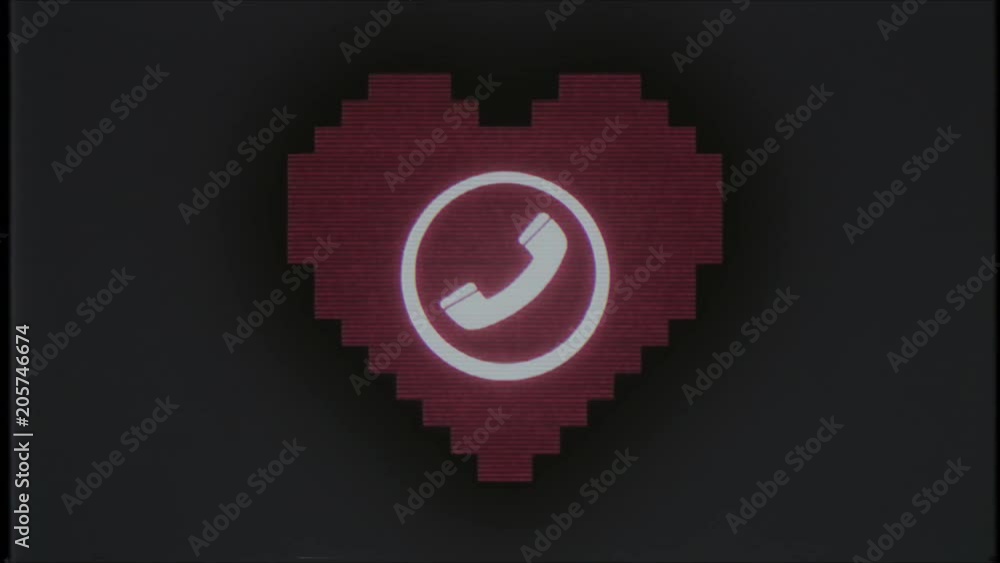 pixel heart with phone call symbol glitch interference old tv vhs screen seamless loop animation background new dynamic retro vintage joyful colorful video footage pixel heart with phone call symbol glitch interference old tv vhs screen seamless loop animation background new dynamic retro vintage joyful colorful video footage