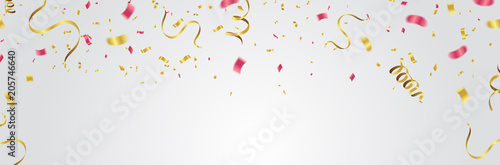 Vector party balloons illustration. Confetti and ribbons flag ribbons, Celebration background template