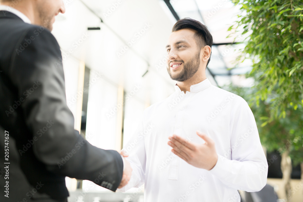 Handshake of two successful young business partners after negotiation and signing contract Handshake of two successful young business partners after negotiation and signing contract