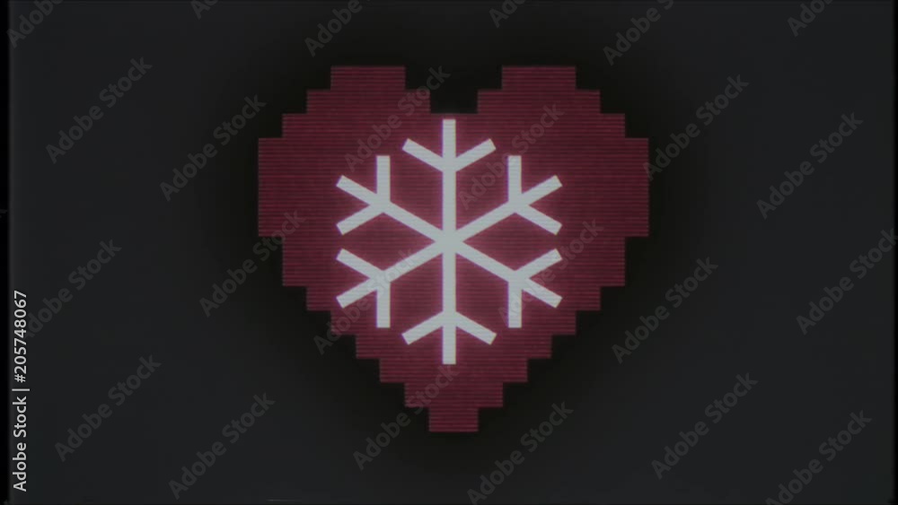 pixel heart with snowflakesymbol glitch interference vhs tv screen seamless loop animation background new dynamic retro vintage joyful colorful video footage pixel heart with snowflakesymbol glitch interference vhs tv screen seamless loop animation background new dynamic retro vintage joyful colorful video footage