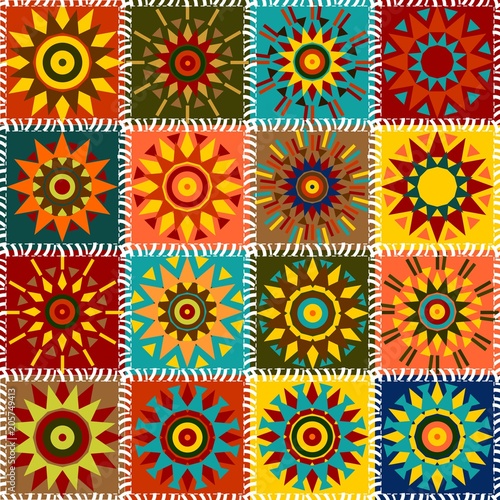 quilt patchwork background with mandala ethnic style