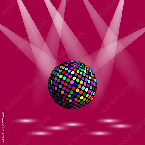 Mosaic disco ball. Mirror sphere on dark background