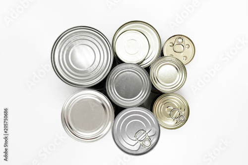 Various Sizes Aluminum Food Cans on White Background