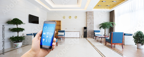 smart phone with modern meeting room