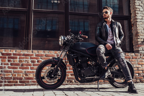 Fotografia Biker with modern motorcycle