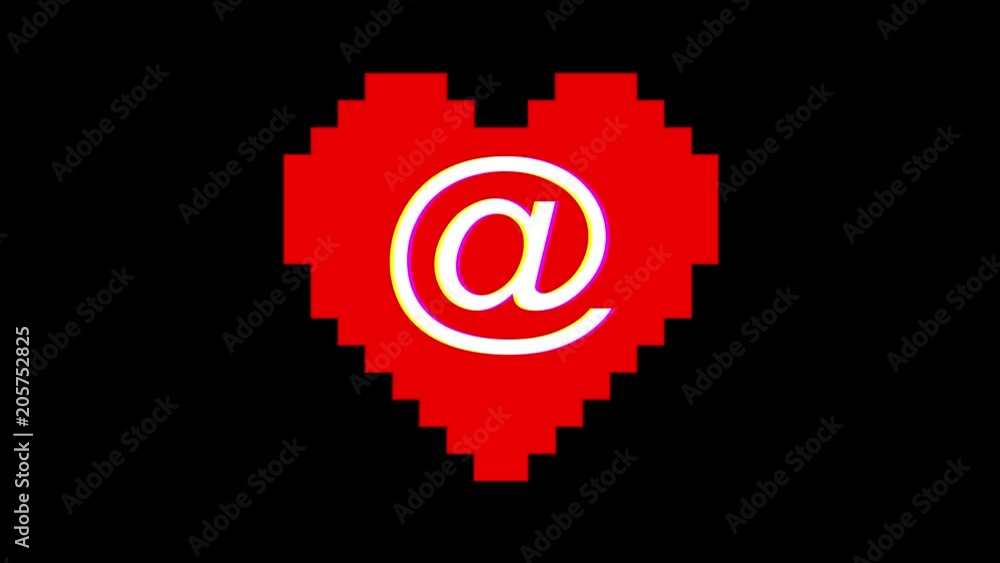 pixel heart with email symbol glitch interference screen seamless loop animation background new dynamic retro vintage joyful colorful video footage pixel heart with email symbol glitch interference screen seamless loop animation background new dynamic retro vintage joyful colorful video footage