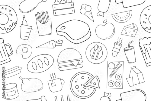 Vector food and drink pattern with word. Food and drink background