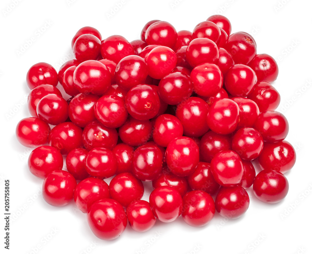 fresh cherries isolated on white background, top view fresh cherries isolated on white background, top view